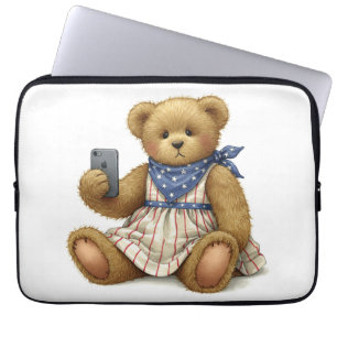 Funda Para Portátil Colección blanca. Teddy Bear con un iPhone de Na