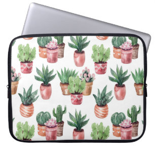 Funda Para Portátil Colección de cactus en ollas, acuarela.