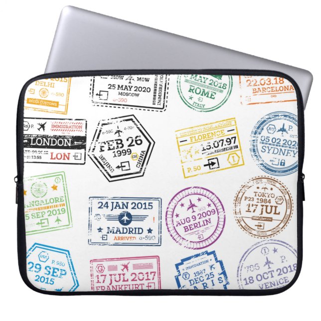 Funda Para Portátil Colección de sellos de pasaporte aislados en blanc (Frente)