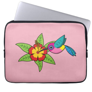 Funda Para Portátil Colibrí colorido sobre la flor tropical de Hibiscu