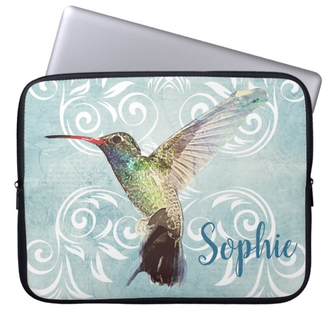 Funda Para Portátil Colibrí con fondo floreciente (Frente)