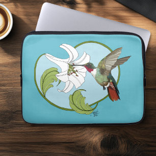 Funda Para Portátil Colibrí Lirio Azul Art Nouveau 