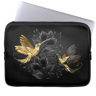 Funda Para Portátil Colibrí negro y dorado