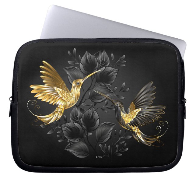 Funda Para Portátil Colibrí negro y dorado (Frente)