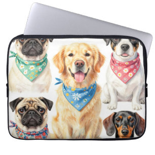 Funda Para Portátil Collage de acuarela de retratos de cachorros lindo