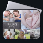 Funda Para Portátil Collage de fotos de familiares de nombre familiar<br><div class="desc">Este funda portátil se puede personalizar fácilmente con el nombre de su familia y múltiples fotos. Personalizar al funda de la laptop con fotos de la familia,  con niños,  bebés,  mascotas,  abuelos y más. Bloque de fondo del tablero de cambios.</div>