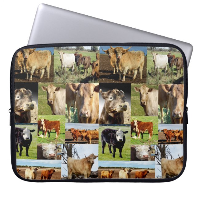 Funda Para Portátil Collage de fotos de vaca, (Frente)