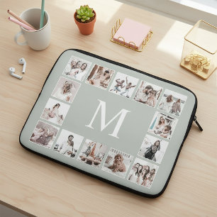 Funda Para Portátil Collage de Fotos Personalizado Verde Salvia