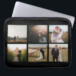 Funda Para Portátil Collage de fotos sencillo moderno<br><div class="desc">La manga moderna para portátiles presenta un diseño negro sencillo y mínimo con un collage de fotos de seis de tus fotos bodas favoritas. Esta elegante manga portátil es perfecta para una novia recién casada.</div>