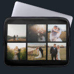 Funda Para Portátil Collage de fotos sencillo moderno<br><div class="desc">La manga moderna para portátiles presenta un diseño negro sencillo y mínimo con un collage de fotos de seis de tus fotos bodas favoritas. Esta elegante manga portátil es perfecta para una novia recién casada.</div>