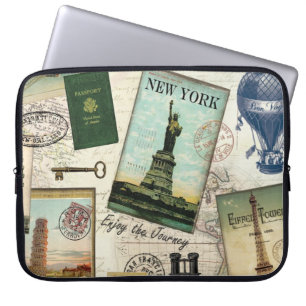 Funda Para Portátil collage de viaje vintage moderno