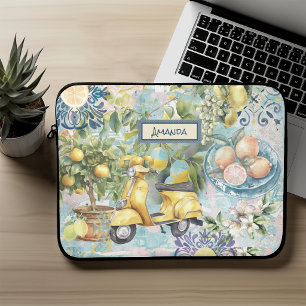 Funda Para Portátil Collage floral cítrico siciliano turquesa chic