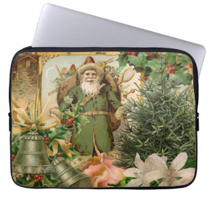 Funda Para Portátil Collage Navideño de Santa Verde del Viejo Mundo An