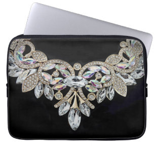Funda Para Portátil Collar de diamantes negro plateado diamante de imi
