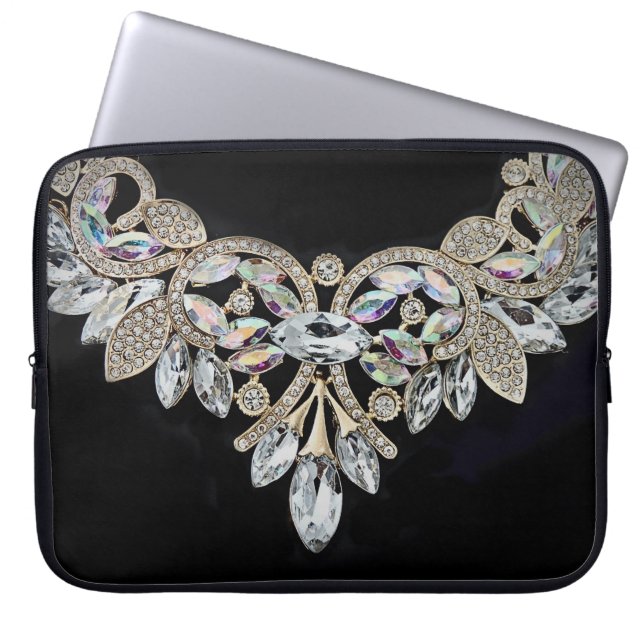 Funda Para Portátil Collar de diamantes negro plateado elegante (Frente)