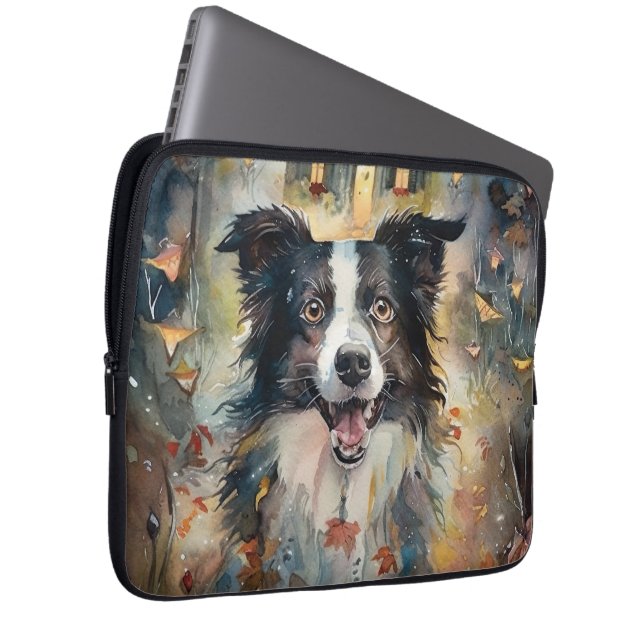 Funda Para Portátil Collie de la frontera de Halloween con calabazas a (Anverso derecho)