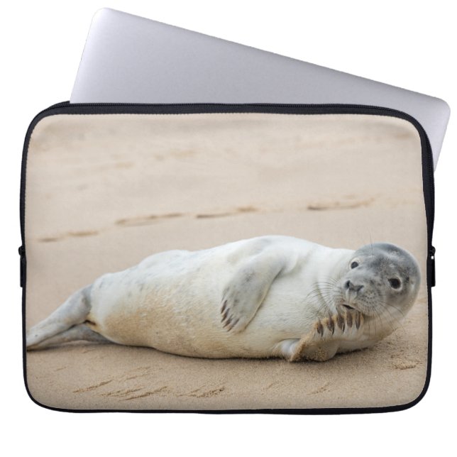 Funda Para Portátil Colocación de focas en una playa (Frente)