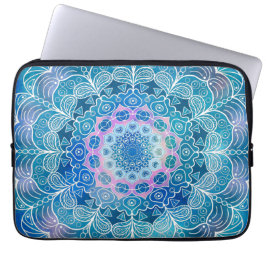 Funda Para Portátil Color azul de contorno blanco de Mandala -