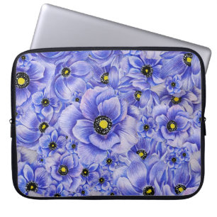 FUNDA PARA PORTÁTIL COLOR DE AGUA AZUL ANEMONA POPPIES