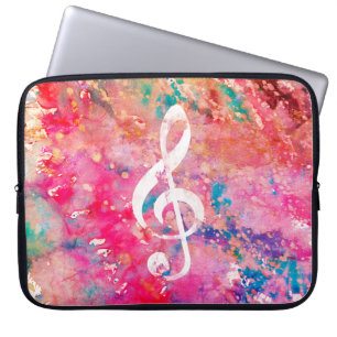 Funda Para Portátil Color de agua azul rosa Paint Music Note Treble Cl