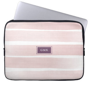 Funda Para Portátil Color de agua pintado en rayas rosadas de monogram