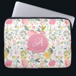 Funda Para Portátil Color de agua rosada Patrón floral Monograma Nombr<br><div class="desc">Moda romántica manga de portátil femenina con acuarela de primavera color rosa pálido, coral, flores y follaje pintados a mano amarillo, azul y verde. Personalícelo con su monograma y nombre en una elegante caligrafía de escritura editable. Puede ser un regalo de cumpleaños de personalizado para tu novia / esposa /...</div>