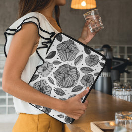 Funda Para Portátil Color de agua y flores de tinta - blanco y negro