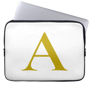 Funda Para Portátil Color Dorado Letra Inicial Monograma Sencillo