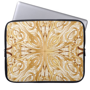 Funda Para Portátil Color dorado, patrón decorativo sin costuras.