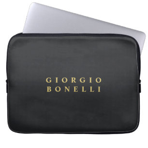 Funda Para Portátil Color Negro y Dorado Minimalista Nombre Personal M