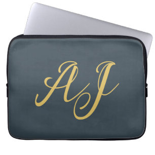 Funda Para Portátil Color Oro Carbón Monograma Inicial Profesional