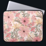 Funda Para Portátil Color verde azulado rosado de la flor deja patrón<br><div class="desc">Esta decoración elegante y femenina es perfecta para las mujeres de diseño. Tiene una acuarela pintada a mano color rosa, rosa medio, marrón castaño, amarillo dorado, flores verdes del bosque y hojas encima de un fondo rosa rubí. Es país, bonito, lindo, único, artístico y moderno; el complemento perfecto a su...</div>