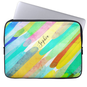 Funda Para Portátil Colores diagonales, nombre, arte abstracto de 70