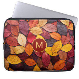 Funda Para Portátil Colores personalizados de monograma Hojas de otoño