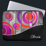 Funda Para Portátil Colorful Abstract Geometric Pattern with Monogram<br><div class="desc">Protect your laptop or tablet device in style with a colorful abstract geometric design that has a pop art appeal. Colors include red,  purple and gray with a coordinating black curved band to anchor the design. Edit the personalized monogram with your name or other text.</div>