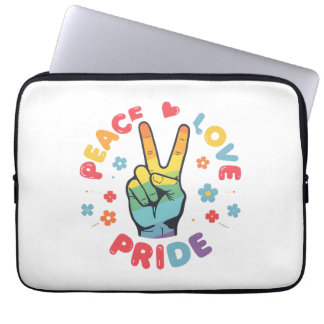 Funda Para Portátil Colorful design with peace, love and pride hand