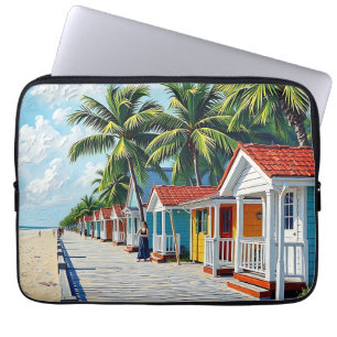 Funda Para Portátil Coloridas Cabañas Tropicales Vibrantes de Playa