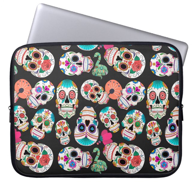 Funda Para Portátil Coloridas Cránulas azucareras en negro (Frente)