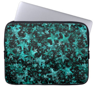 Funda Para Portátil Coloridas estrellas Aqua fondo negro Verde azulado