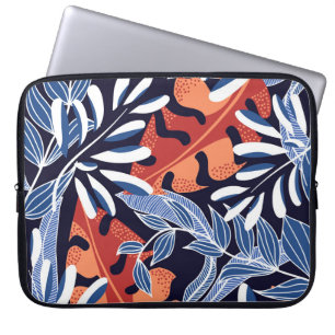 Funda Para Portátil Coloridas hojas tropicales fondo azul