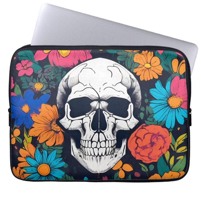 Funda Para Portátil Colorido, Floral Skull Art (Frente)