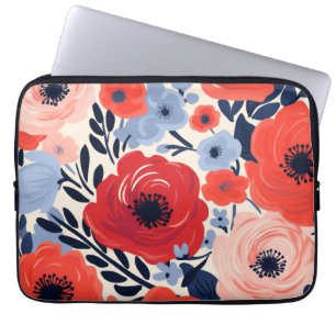 Funda Para Portátil Colorido moderno rojo blanco azul acuarela Floral