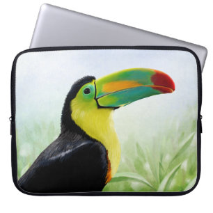 Funda Para Portátil Colorido pájaro tropical negro amarillo verde toca