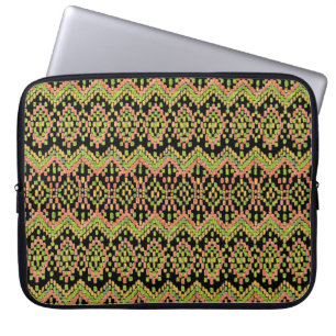 Funda Para Portátil Colorido patrón de Ikat étnico en negro