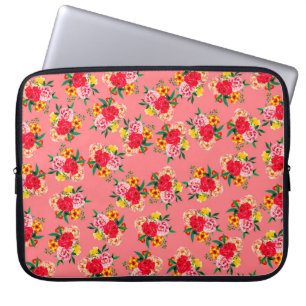 Funda Para Portátil Colorido ramo de flores con un fondo rosado