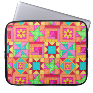 Funda Para Portátil Colorido rojo bloque de mosaico de color Quilt Art