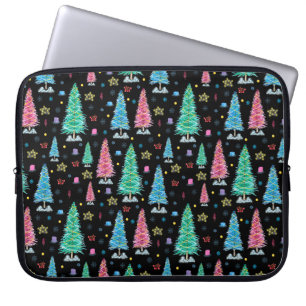 Funda Para Portátil Coloridos árboles de Navidad en la noche de la Nav