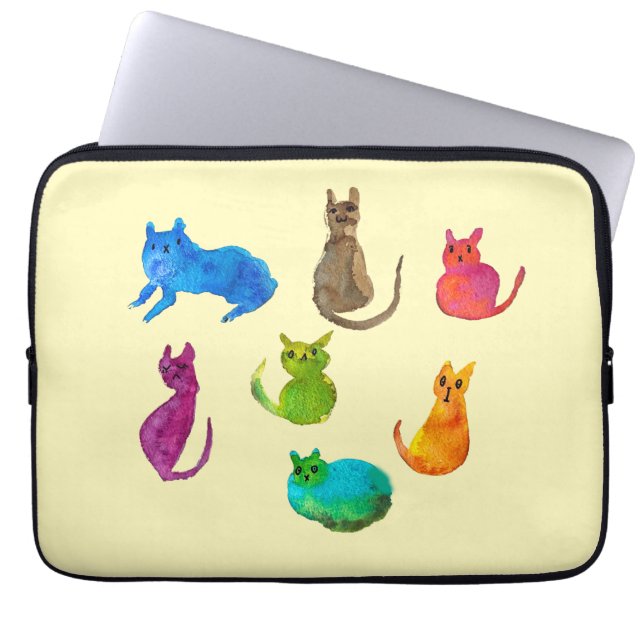 Funda Para Portátil Coloridos gatos locos en acuarela (Frente)