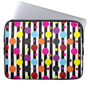 Funda Para Portátil Coloridos puntos de Polka Diseño de franjas blanca