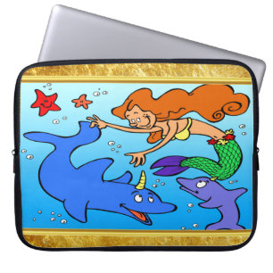 Funda Para Portátil Cómic de sirena océano bajo el agua delfín obra de